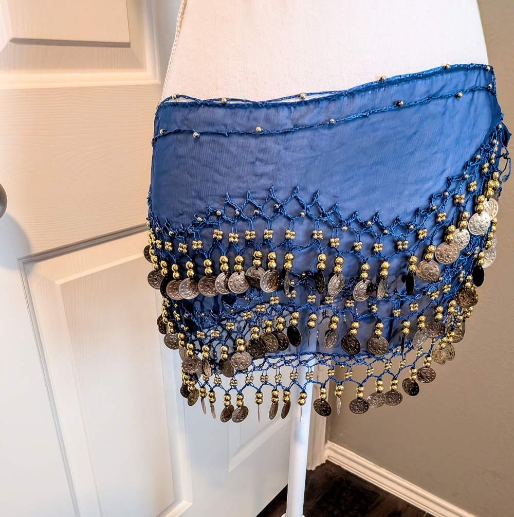 Blue Belly Dance Skirt with Gold Accents